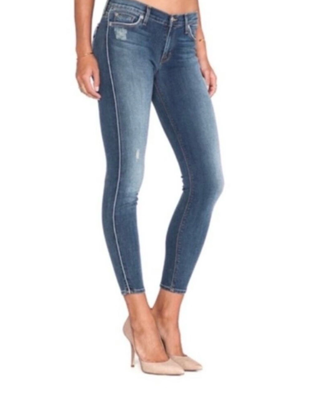 Hudson Jeans Skinny Ankle Jeans in Blue with Side Seam